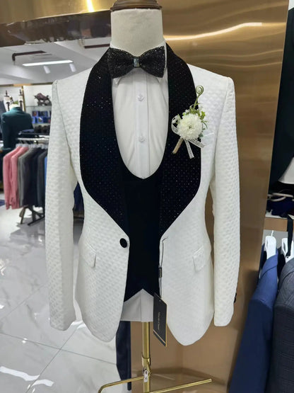 Man Suit Fine Pressed Diamond Men's Wedding Casual Host Suit 3 Pieces   Wedding Suits for Men