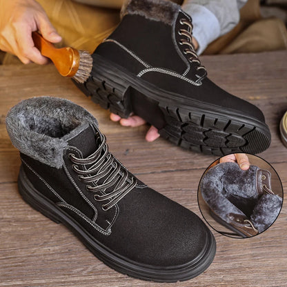 Golden Sapling Thicken Plush Men's Boots Winter Keep Warm Outdoor Snow Boots Men Non-slip Footwear PU Leather Platform Booties