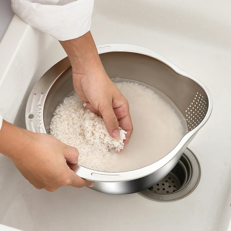 304 stainless steel drain basket Household kitchen washing rice washing dishes special drain basin filter basket