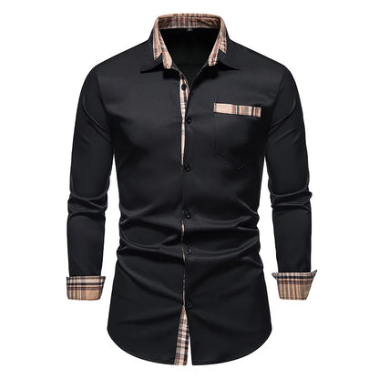 2023 Autumn/winter New Casual Men's Checkered Shirt Splice Men's Long Sleeve Shirt