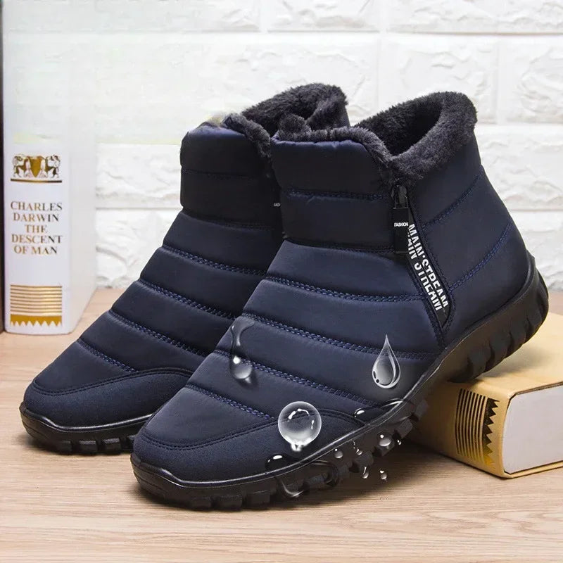 Snow Boots for Men Warm Cold Proof Winter Shoes Man Booties Zip Up Ankle