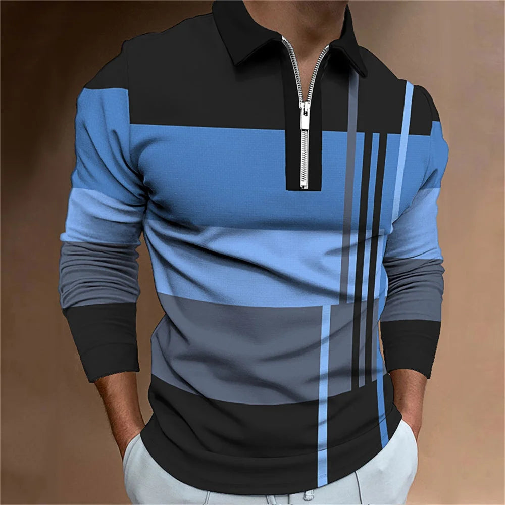 2025 Spring Mens Polo Shirt Long Sleeve Stand Basic Blouse Tee Shirt Top Casual T-shirt Men Shirt