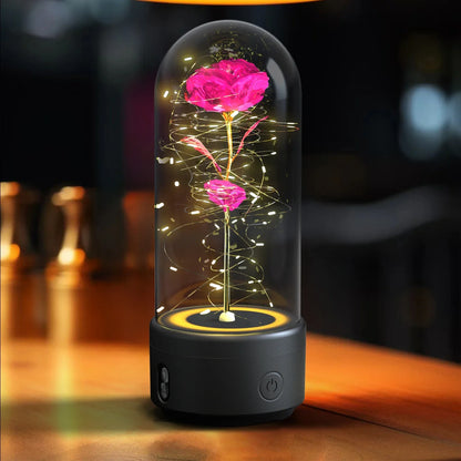 Creative 2 In 1 Rose Flowers Light And Bluetooth Speaker Valentine's Day Gift Rose Luminous Night Light Ornament In Glass lamps