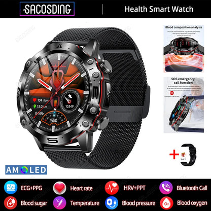 2024 New Smart Watch Men Blood Lipids Uric Acid Health ECG+PPG Fitness Tracker Clock HD Bluetooth Call Sport Altitude Smartwatch