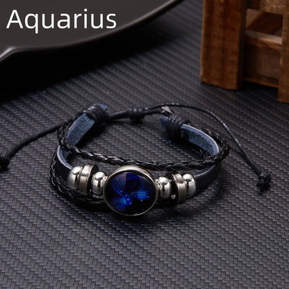 12 Constellation Zodiac Sign Charm Luminous Bracelets Men Women