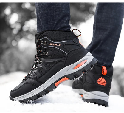 Brand Men Winter Snow Boots Waterproof Sneakers Plush Warm High Top Men's Boots Outdoor Male Hiking Boot Shoe Size 39-47