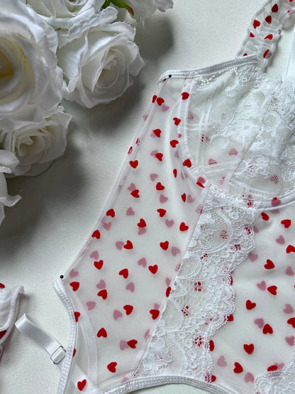 Best Girlfriend gift for birthday, romantic heart-shaped lace ruffle lingerie set.