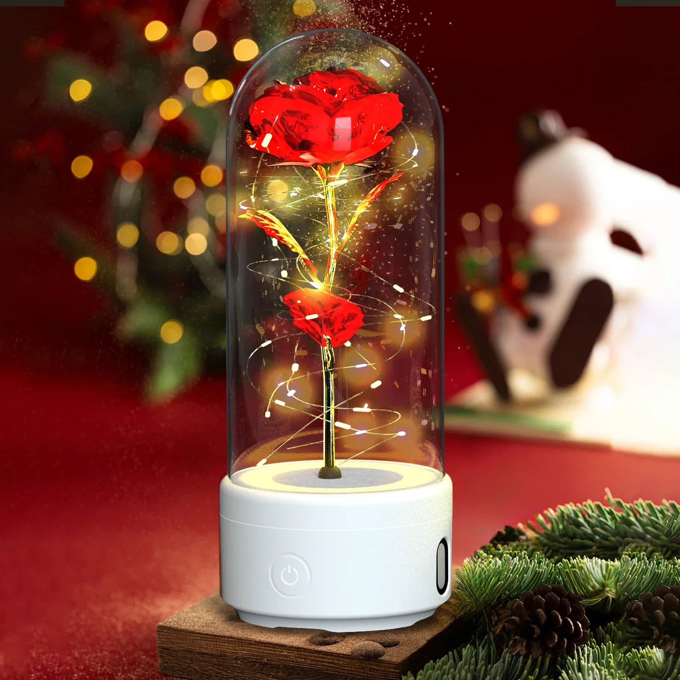 Creative 2 In 1 Rose Flowers Light And Bluetooth Speaker Valentine's Day Gift Rose Luminous Night Light Ornament In Glass lamps