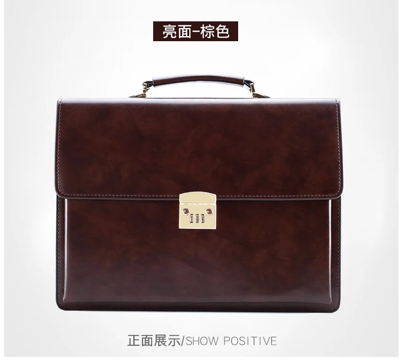 Maleta New Male Bring Password Lock Briefcase Diagonal Package Genuine Leather Computer Laptop Bag Men Messenger Luxury Handbags