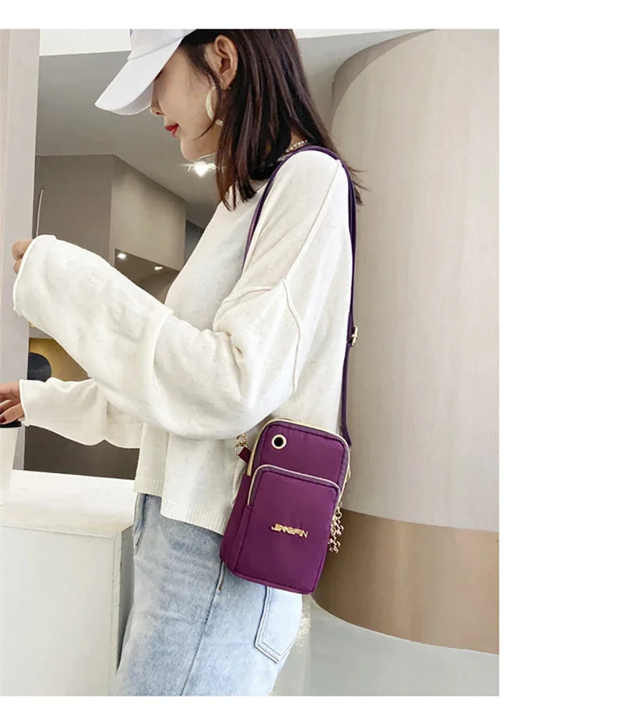 Mobile Phone Bag Women's Crossbody Mini Bags Fashion Mom Mommy Coin Bag Neck Hanging Running Cover Shoulder Bag 3 Layer Wallet