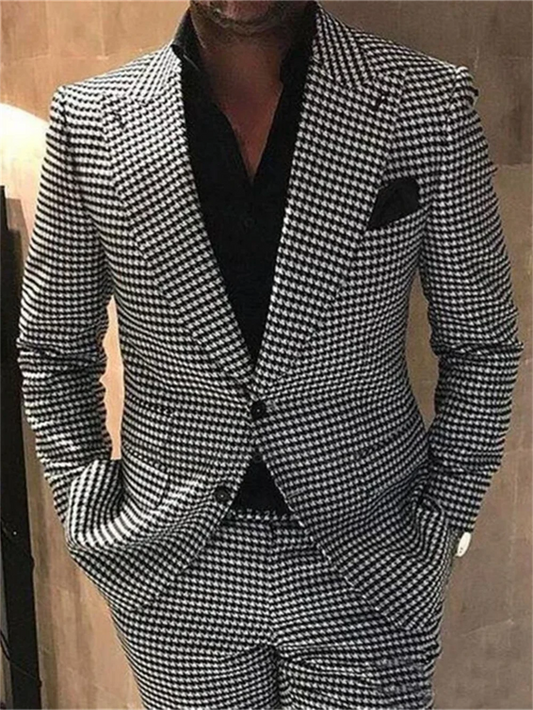 2 Piece Plaid Men Suits for Wedding Houndstooth.