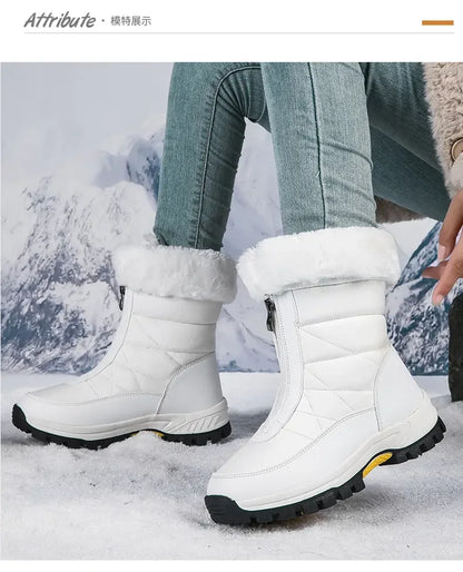 Winter New Women's Boots Thick Soled Shoes Warm High Cut Snow Boots Outdoor White Plush Comfortable Waterproof Fur Walking Shoes