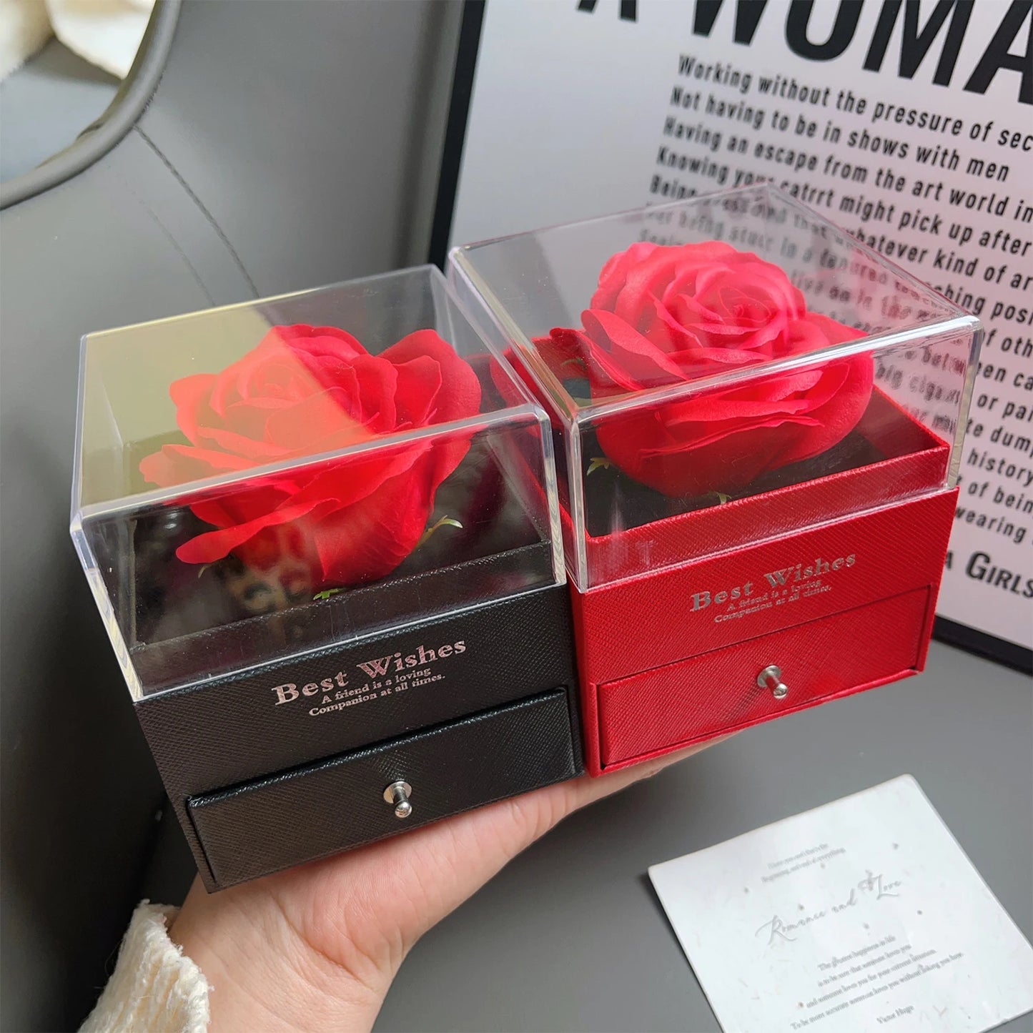 2025 Valentine Gift Box Sparkling Heart Love Necklace with Luxurious Rose Gift Boxes ForGirlfriend Mom Romantic Package Case