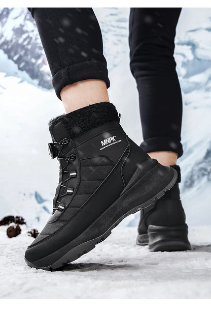 Warm Men's Snow Boots Waterproof Outdoor Winter Snowboots Rotated Button Men High Top Plush Cotton Shoes Man Winter Hiking Shoes