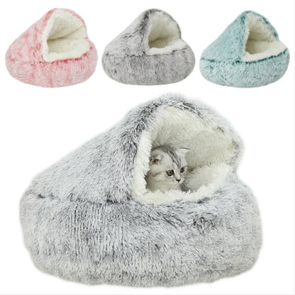 Plush Pet Cat Bed Round Cat Cushion Cat House 2 In 1 Warm Cat Basket