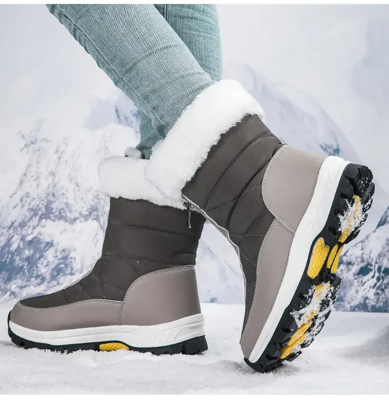 Winter New Women's Boots Thick Soled Shoes Warm High Cut Snow Boots Outdoor White Plush Comfortable Waterproof Fur Walking Shoes