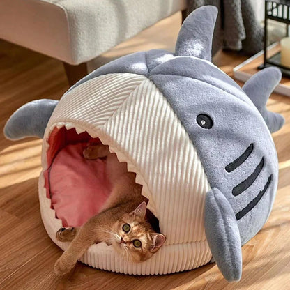 Warm Cat Beds Cartoon Shark Pet Cave Beds Sweet Kittens Basket Cushion Cat