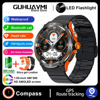 Smart Watch 3ATM Waterproof 1.53" KT76 Men Sport Compass LED Flashlight Heart Rate Health Sleep Analysis Bluetooth Call Watch