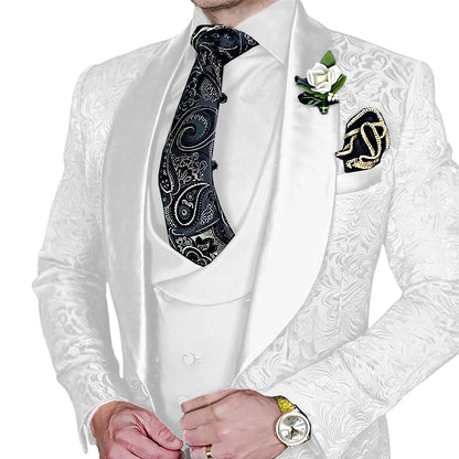 Jacquard Men's 3-piece Suit Set Formal Party Dress Groom's Tuxedo High Quality Elegant Men's Customized Outfit