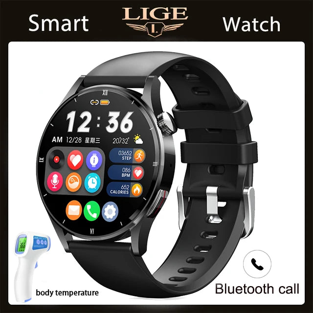 LIGE New Bluetooth Call Smart Watch Women Physical Health Watches Men Body Temperature Infrared Blood Oxygen Monitor Smartwatch