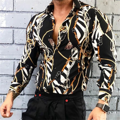 2023 Men's Fashion Elegant Comfort Top Shirts Spring Autumn Luxury Lapel Shirts Printed Long Sleeves Casual Sports Social Tops