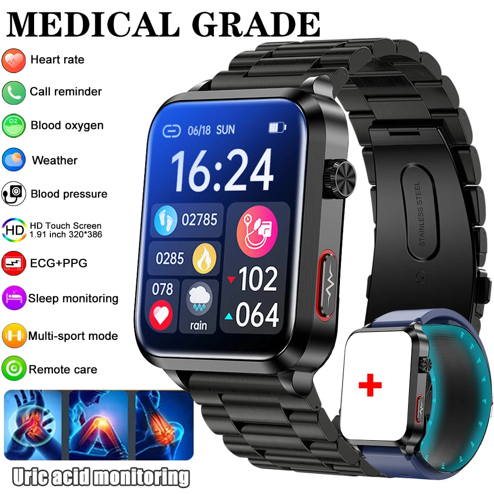 2024 New Medical Grade Smart Watch air Pump ECG True Accurately Blood Pressure Airbag health watch Uric Acid Blood Lipids watch