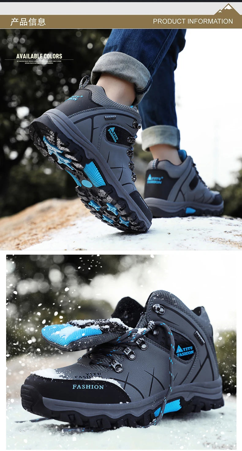 Brand Men Winter Snow Boots Waterproof Sneakers Plush Warm High Top Men's Boots Outdoor Male Hiking Boot Shoe Size 39-47