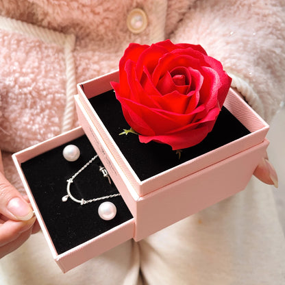 2025 Valentine Gift Box Sparkling Heart Love Necklace with Luxurious Rose Gift Boxes ForGirlfriend Mom Romantic Package Case