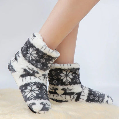 2pcs Women Warm Floor Socks Winter Thickened Plush Anti Skid Boots Soft Furry Indoor Shoes Christmas New Year Slipper Shoes Boot