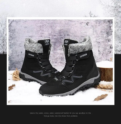 New Winter Men Snow Boots Fur Plush Warm Men Ankle Boots Plus Size Waterproof Men Boots Outdoor Non-Slip Hiking Boots Work Shoes