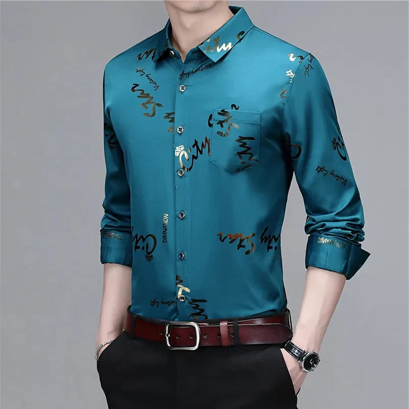 Men's Casual and Fashionable Long Sleeved Printed Shirt, Non Ironing and Wrinkle Resistant Business Top