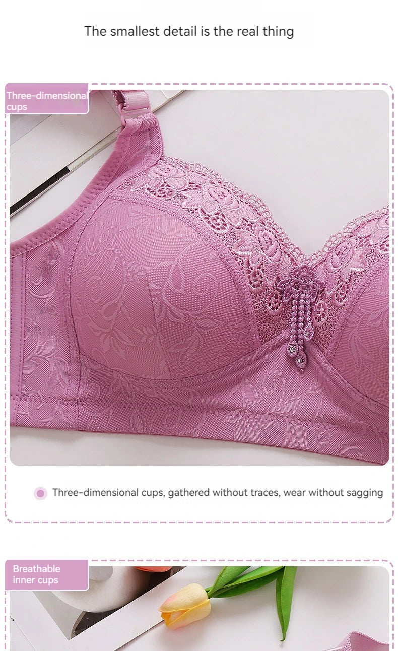 New large size luxury women's bra push up lace lace without steel ring comfortable breathable adjustable ladies underwear