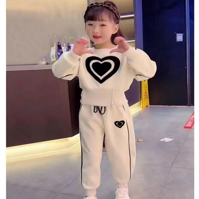 Girls Clothing Sets Kids Casual Sweatshirt+pant 2 pcs Suit 2024 Spring Autumn Tracksuit Children's Thicken Printing Sportswear