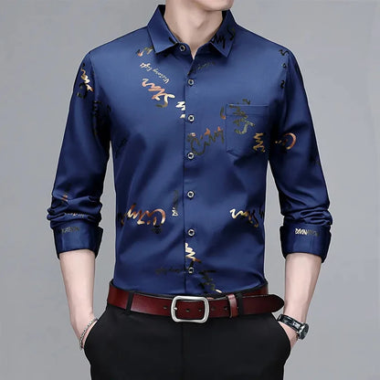 Men's Casual and Fashionable Long Sleeved Printed Shirt, Non Ironing and Wrinkle Resistant Business Top