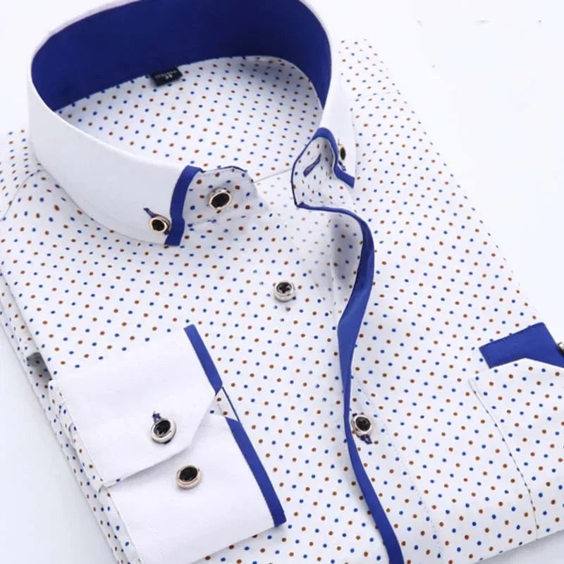 White Big Size 5XL Men Dress Shirt 2024 New Long Sleeve Slim Fit Button Down Collar Good Quality Printed Business Shirts