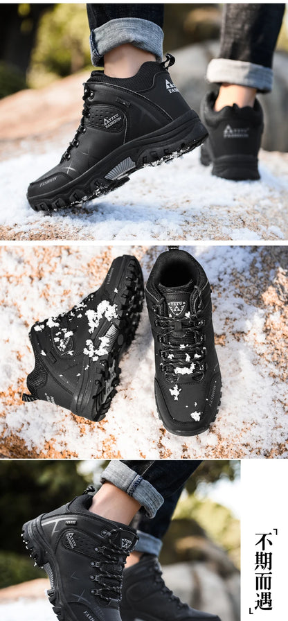 Brand Men Winter Snow Boots Waterproof Sneakers Plush Warm High Top Men's Boots Outdoor Male Hiking Boot Shoe Size 39-47