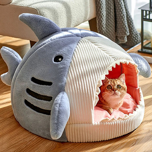 Warm Cat Beds Cartoon Shark Pet Cave Beds Sweet Kittens Basket Cushion Cat