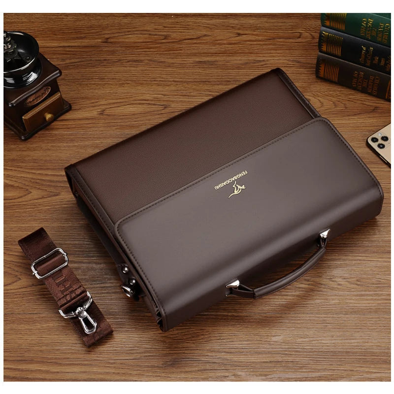 Leather Luxury Briefcases For Men Designer Work Business Tote Bolsas Black Handbag Shoulder Lawyer Square A4 Side Crossbody Bag