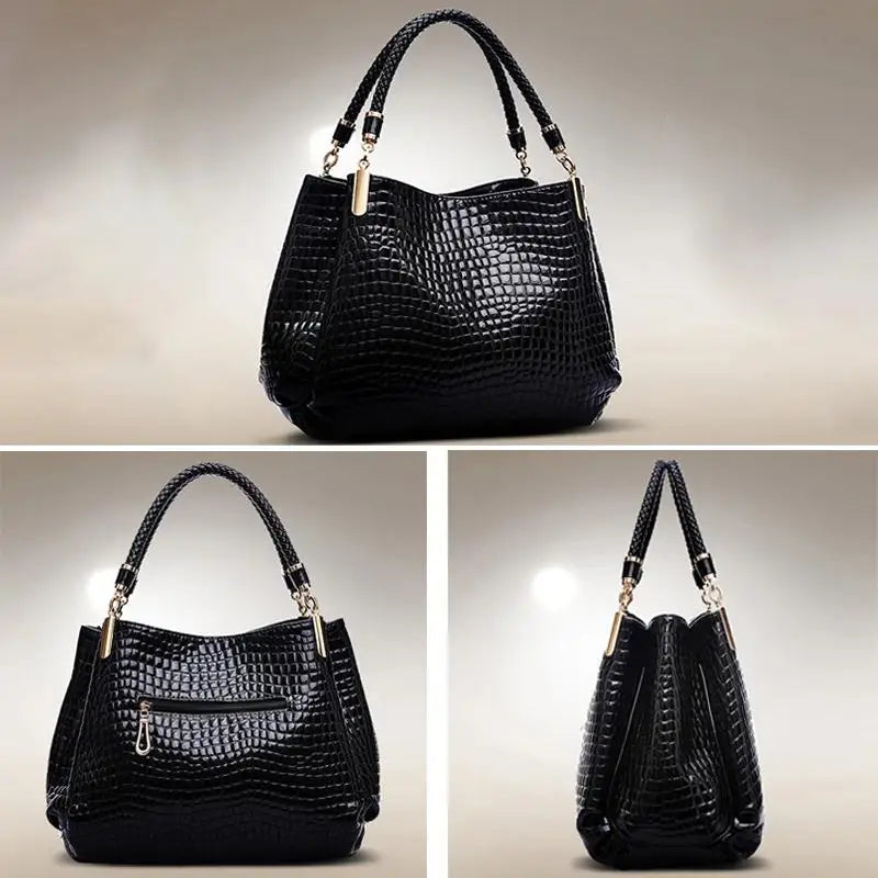 Women's Bag Large Capacity Tote Daily Commute Women's Shoulder Bag Crocodile Print Bright Face Handbag Shopping