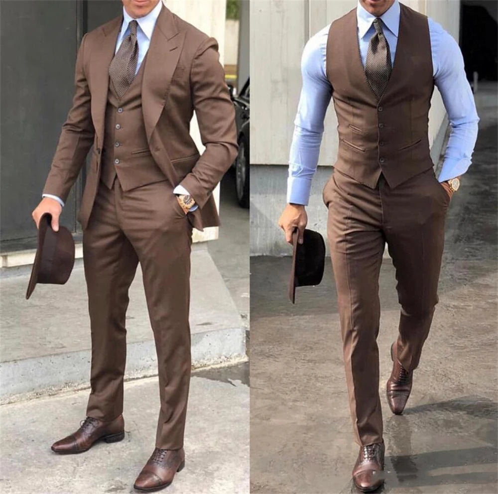 Elegant Wedding Tuxedos Suits Slim Fit Bridegroom For Men 3 Pieces Groomsmen