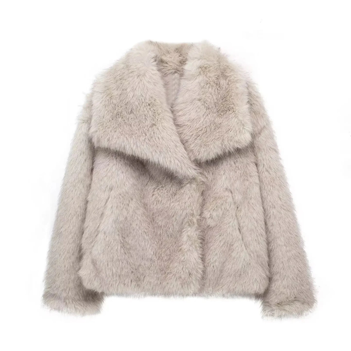 TRAF 2024 Women Fashion Cropped Faux Fur Jacket