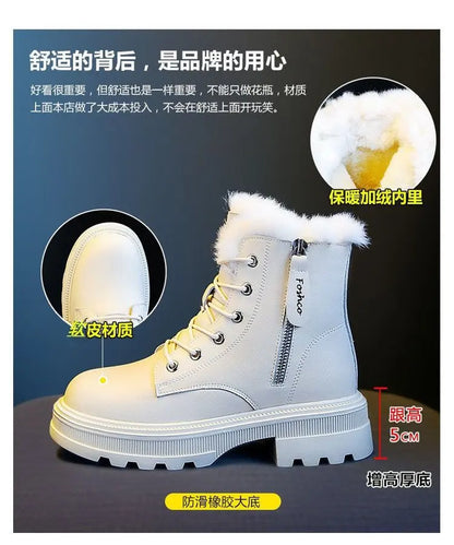 Snow Boots Plush Warm Medium Boots Women's Black and White Winter Thickened Warm Snow Flat Shoes Zapatos Mujer 2024