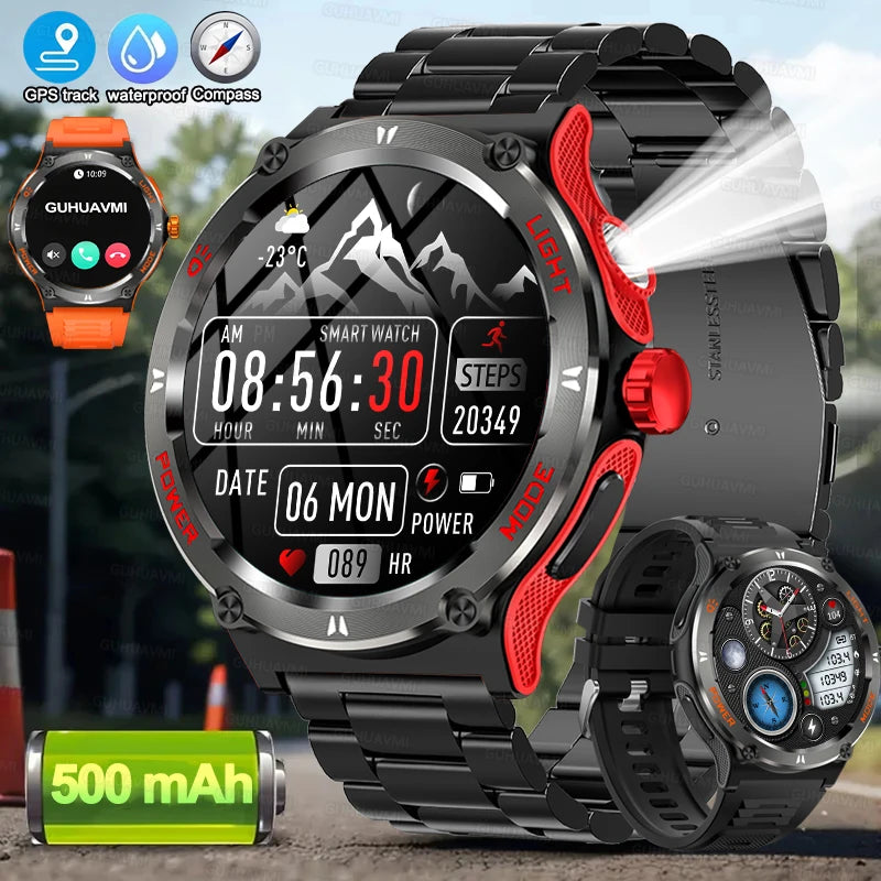 Smart Watch 3ATM Waterproof 1.53" KT76 Men Sport Compass LED Flashlight Heart Rate Health Sleep Analysis Bluetooth Call Watch