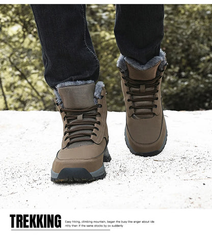 New Men Winter Snow Boots For Waterproof Leather Sneakers Super Warm Men's Boots Outdoor Male Hiking Boots Work Shoes Size 39-48