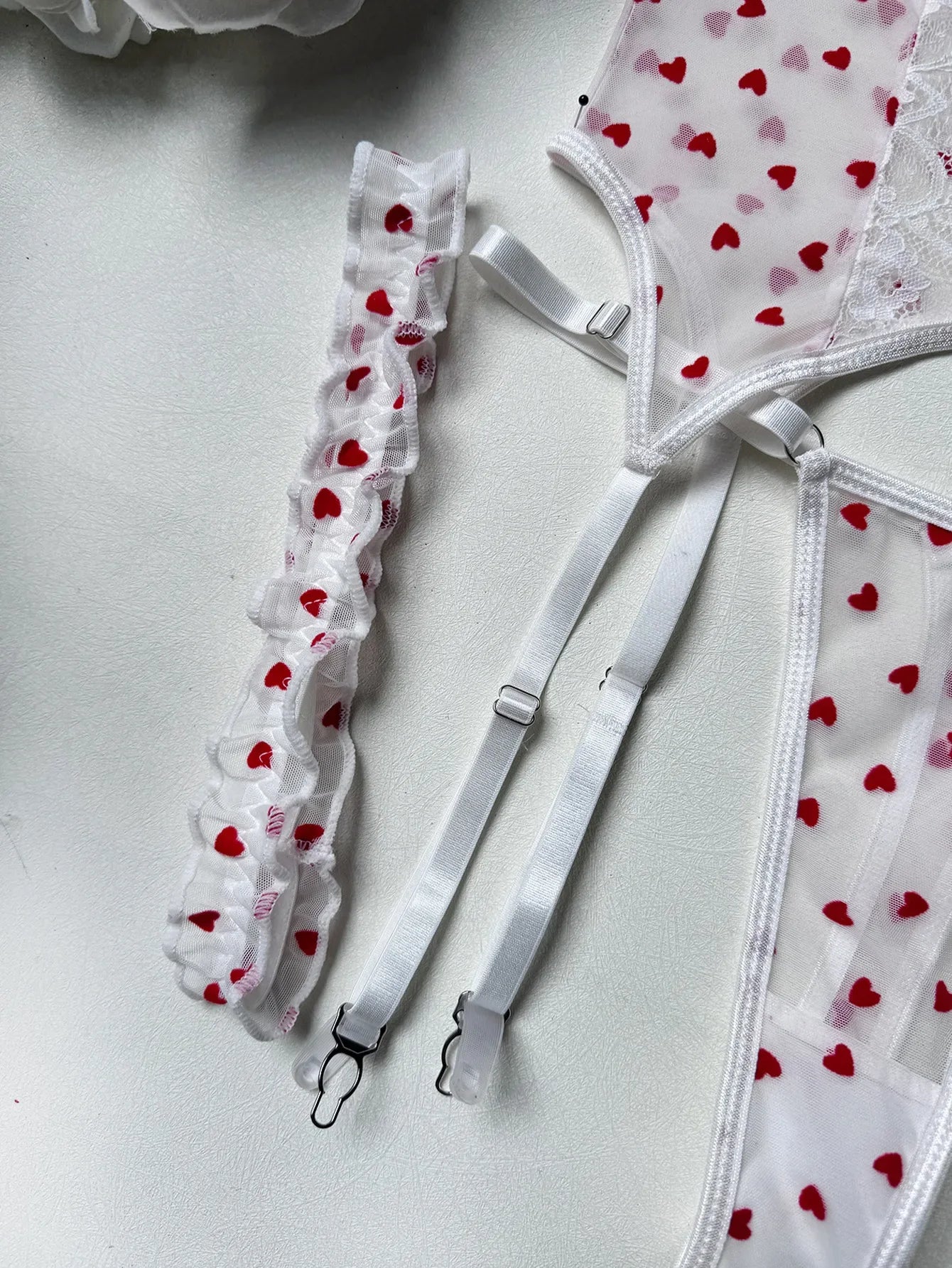 Best Girlfriend gift for birthday, romantic heart-shaped lace ruffle lingerie set.