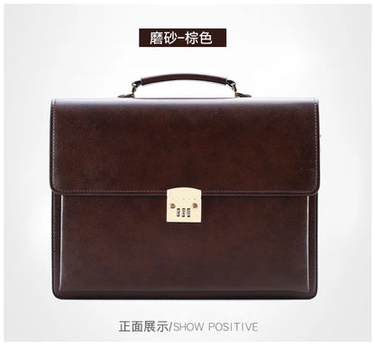 Maleta New Male Bring Password Lock Briefcase Diagonal Package Genuine Leather Computer Laptop Bag Men Messenger Luxury Handbags