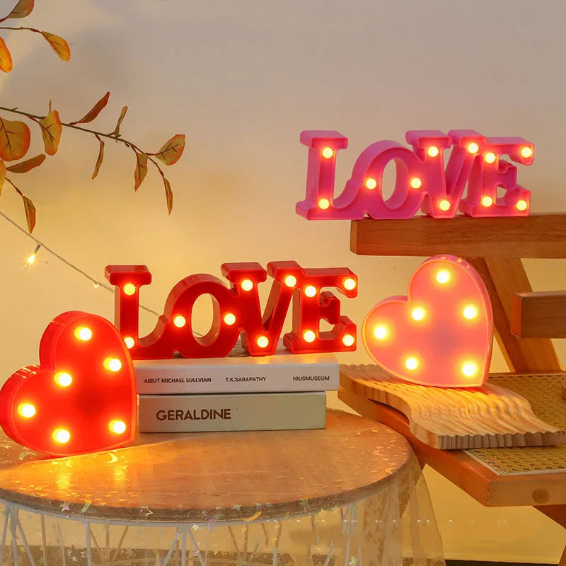 Love Heart LED Lamp Wedding Party Romantic Red Pink Night Light  Decoration Valentines Day.