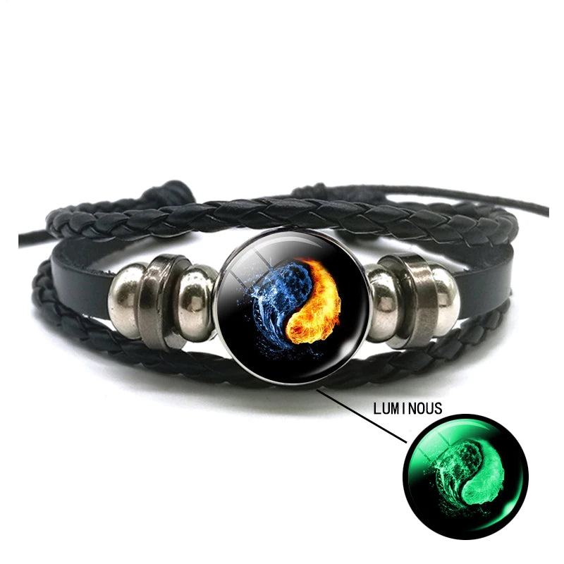 Luminous Braided Leather Bracelet Vintage Snap Button Bracelet Men Women Handmade Accessories