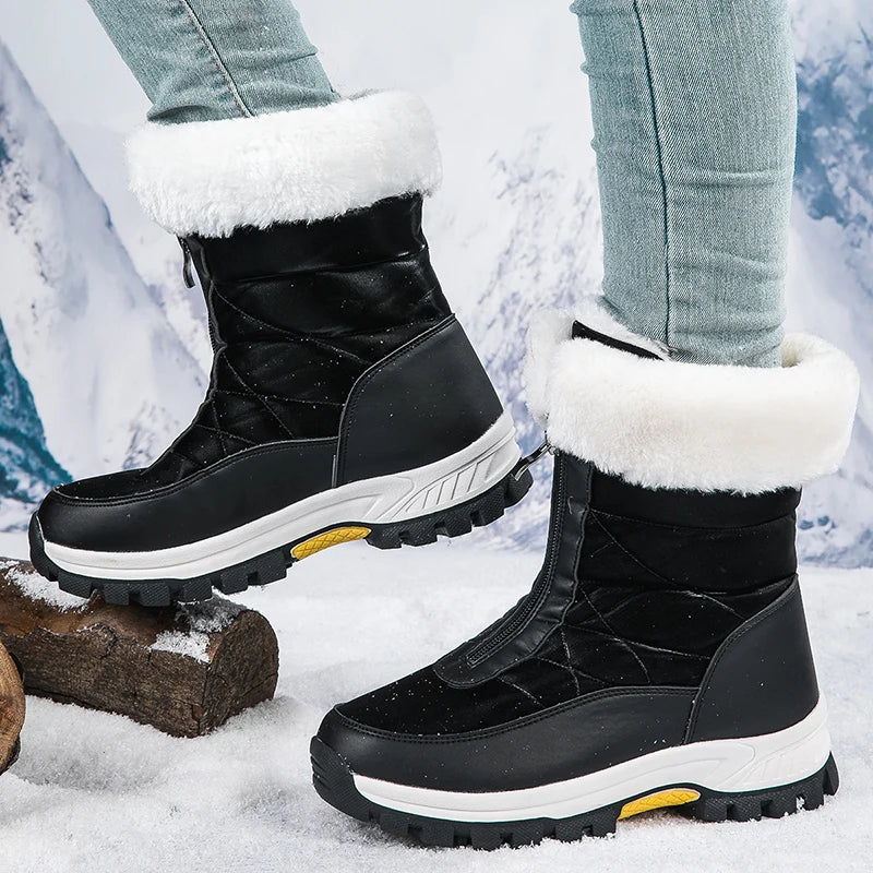 Winter New Women's Boots Thick Soled Shoes Warm High Cut Snow Boots Outdoor White Plush Comfortable Waterproof Fur Walking Shoes