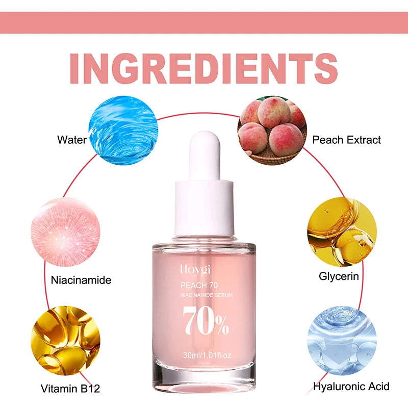 Peach 70% Niacinamide Serum 30ml Moisturizing Prevent Dryness Facial Essential Oil Increasing Elasticity Smooth Soften Skin Care